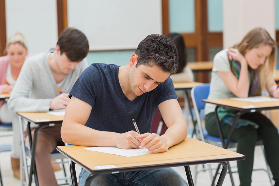 Students taking a test in a classroom in Clear Water